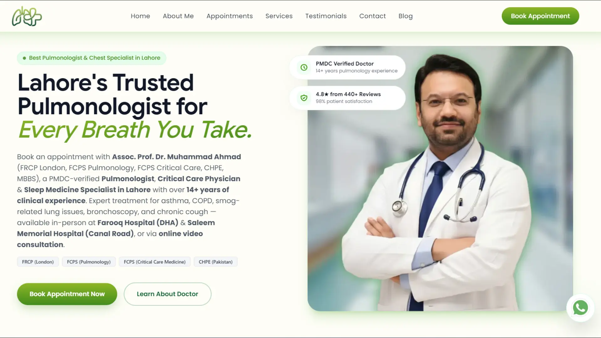 Screenshot preview of Dr. Muhammad Ahmad • Pulmonology & Medical Care Platform